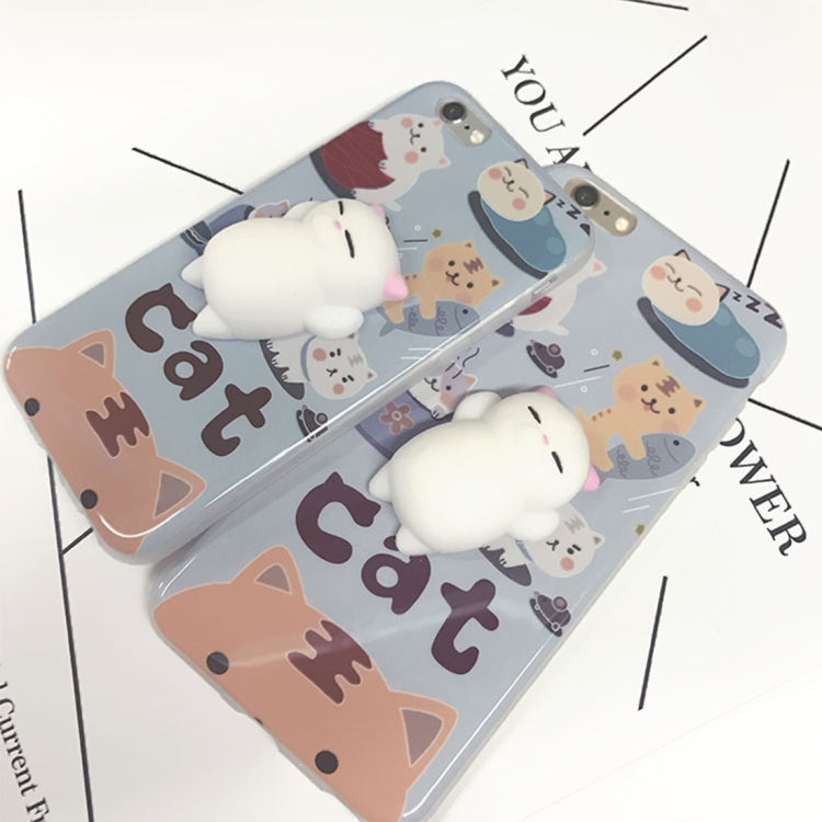 For iPhone 6 Plus & 6s Plus Light Blue Background 3D Lovely Cat Cartoon Pattern Squeeze Relief IMD Workmanship Squishy Dropproof Protective Back Cover Case