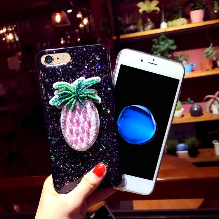 For iPhone 6 Plus & 6s Plus Glitter Powder Embroidery Pineapple Pattern Protective Back Cover Case