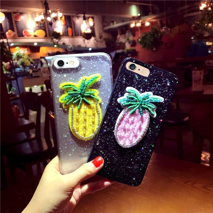 For iPhone 6 Plus & 6s Plus Glitter Powder Embroidery Pineapple Pattern Protective Back Cover Case