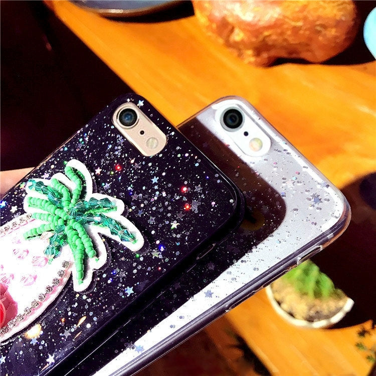 For iPhone 6 Plus & 6s Plus Glitter Powder Embroidery Pineapple Pattern Protective Back Cover Case