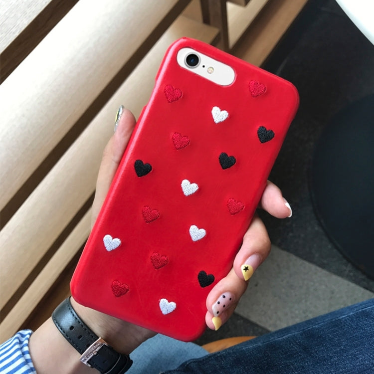 For iPhone 6 Plus & 6s Plus Embroidery Heart Shockproof PU Protective Back Cover Case (Red)