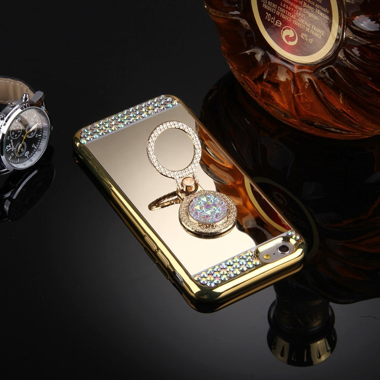 For iPhone 6 Plus & 6s Plus Diamond Encrusted Electroplating Mirror Protective Cover Case with Hidden Ring Holder
