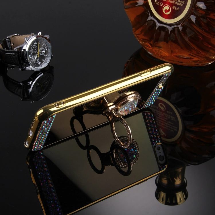 For iPhone 6 Plus & 6s Plus Diamond Encrusted Electroplating Mirror Protective Cover Case with Hidden Ring Holder