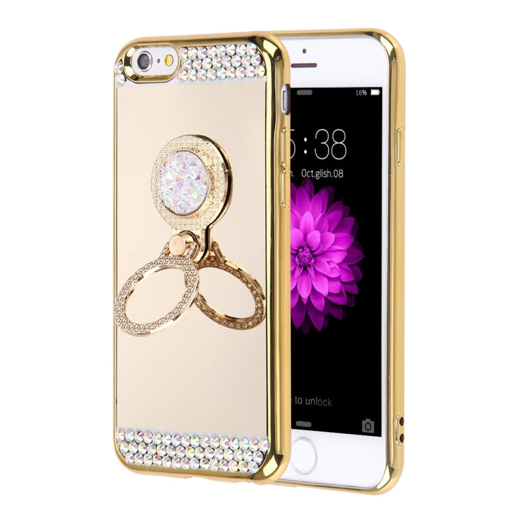 For iPhone 6 Plus & 6s Plus Diamond Encrusted Electroplating Mirror Protective Cover Case with Hidden Ring Holder
