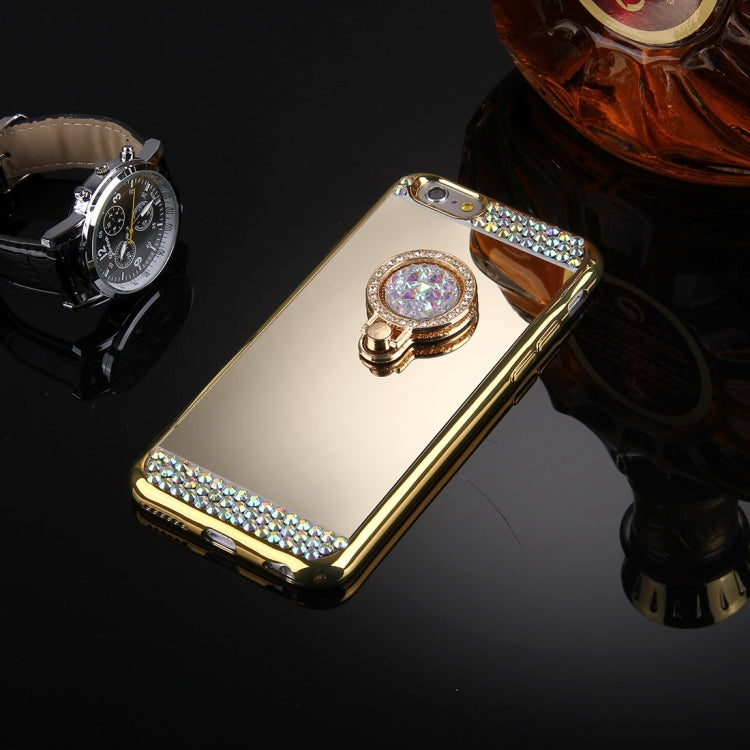 For iPhone 6 Plus & 6s Plus Diamond Encrusted Electroplating Mirror Protective Cover Case with Hidden Ring Holder