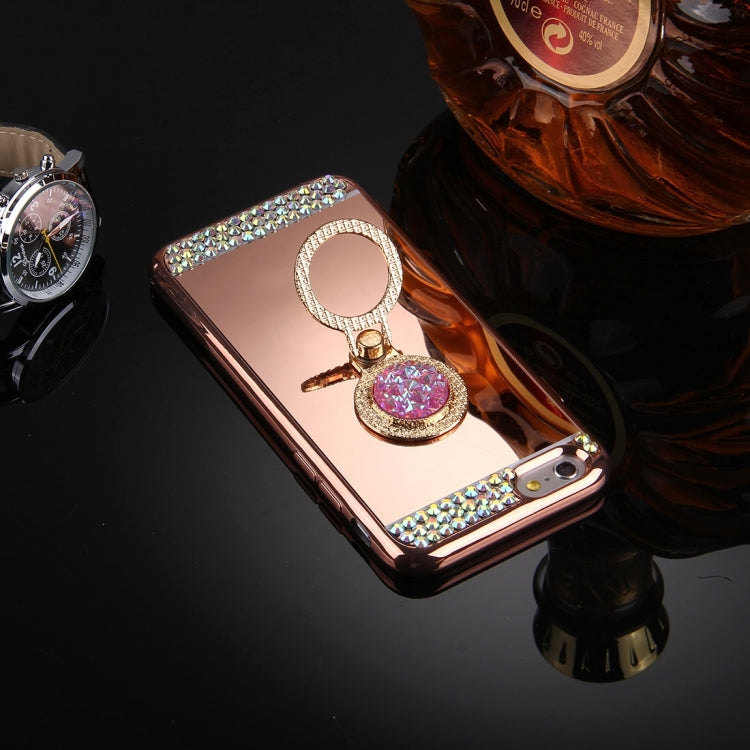 For iPhone 6 Plus & 6s Plus Diamond Encrusted Electroplating Mirror Protective Cover Case with Hidden Ring Holder