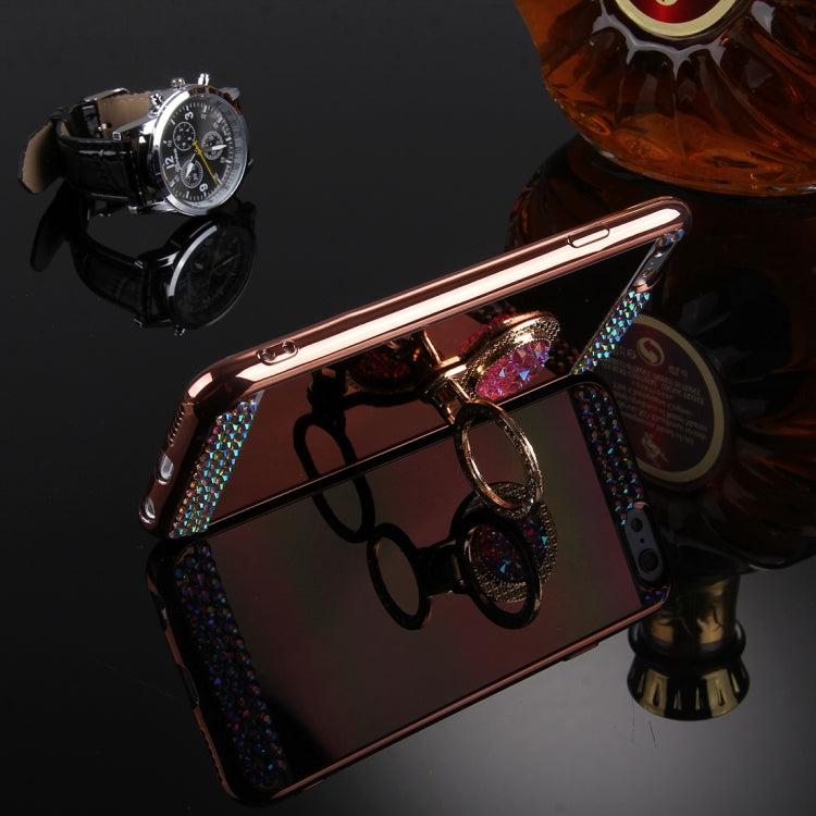 For iPhone 6 Plus & 6s Plus Diamond Encrusted Electroplating Mirror Protective Cover Case with Hidden Ring Holder
