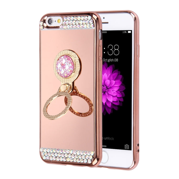 For iPhone 6 Plus & 6s Plus Diamond Encrusted Electroplating Mirror Protective Cover Case with Hidden Ring Holder