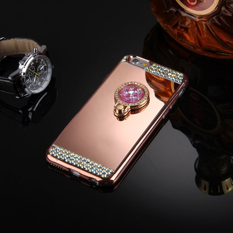 For iPhone 6 Plus & 6s Plus Diamond Encrusted Electroplating Mirror Protective Cover Case with Hidden Ring Holder
