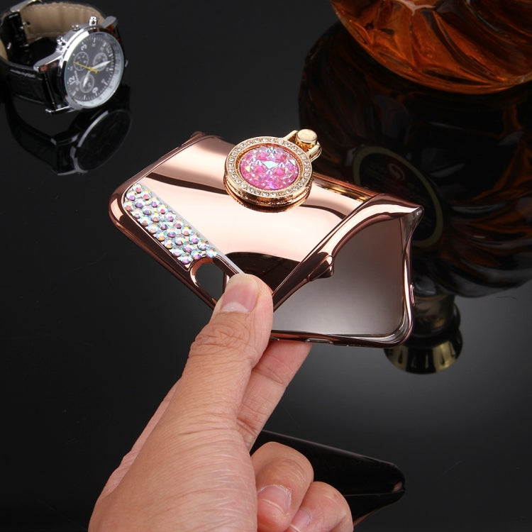 For iPhone 6 Plus & 6s Plus Diamond Encrusted Electroplating Mirror Protective Cover Case with Hidden Ring Holder