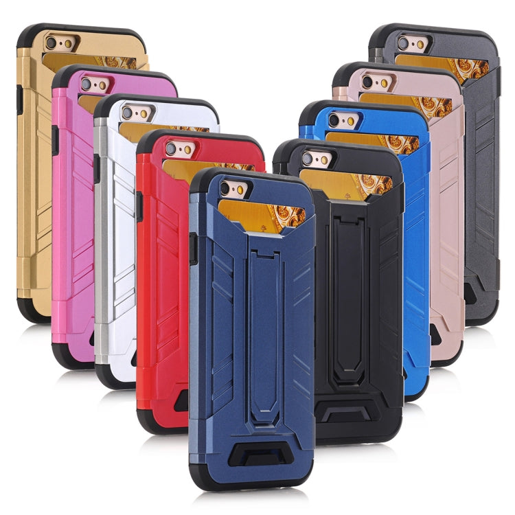 For iPhone 6 Plus & 6s Plus TPU + PC Shockproof Protective Back Cover Case with Holder & Card Slots