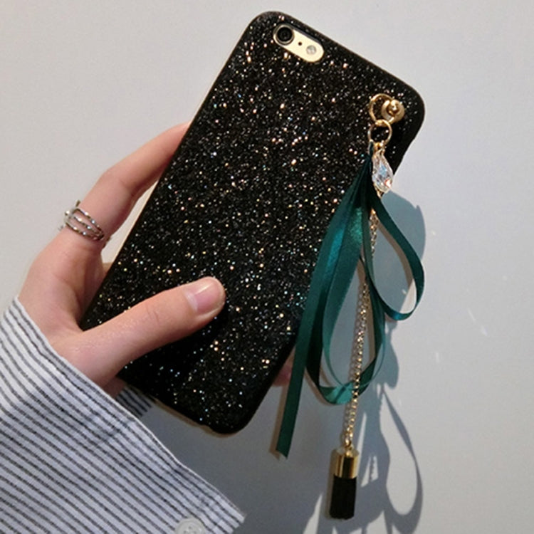 For iPhone 6 Plus & 6s Plus Glitter Powder Protective Back Cover Case with Green Ribbon Tassel Pendant (Green)