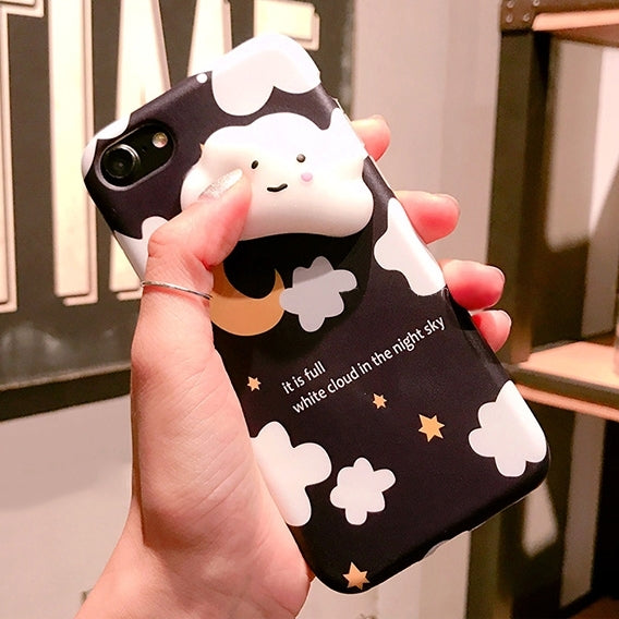 For iPhone 6 Plus & 6s Plus Lovely Cloud Stars Moon Pattern Squeeze Relief Squishy Dropproof Protective Back Cover Case (Black)