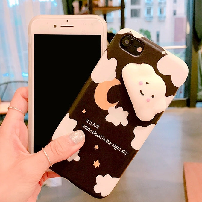 For iPhone 6 Plus & 6s Plus Lovely Cloud Stars Moon Pattern Squeeze Relief Squishy Dropproof Protective Back Cover Case (Black)