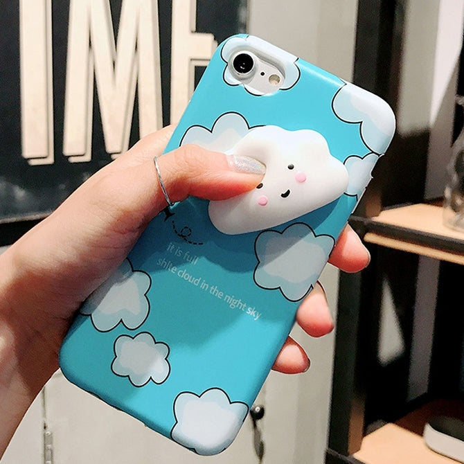For iPhone 6 Plus & 6s Plus Lovely Cloud Pattern Squeeze Relief Squishy Dropproof Protective Back Cover Case (Blue)