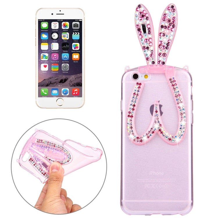 For iPhone 6 Plus & 6s Plus Rabbit Ear Diamond Encrusted Transparent TPU Protective Case with Lanyard & Holder