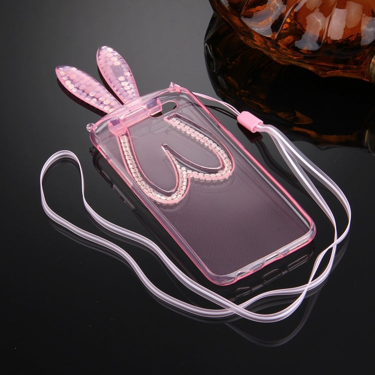 For iPhone 6 Plus & 6s Plus Rabbit Ear Diamond Encrusted Transparent TPU Protective Case with Lanyard & Holder