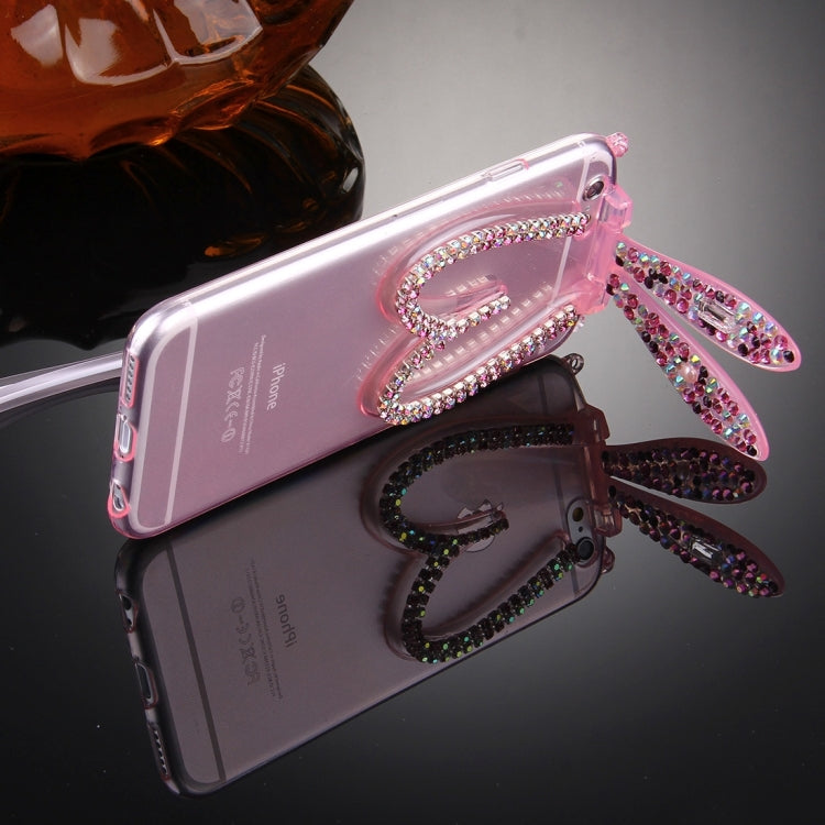 For iPhone 6 Plus & 6s Plus Rabbit Ear Diamond Encrusted Transparent TPU Protective Case with Lanyard & Holder