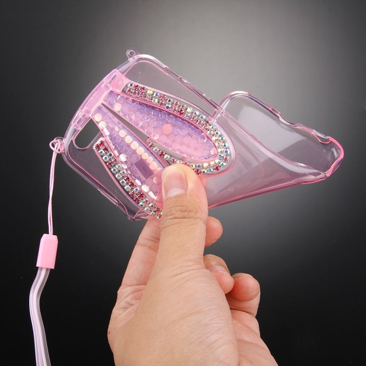 For iPhone 6 Plus & 6s Plus Rabbit Ear Diamond Encrusted Transparent TPU Protective Case with Lanyard & Holder