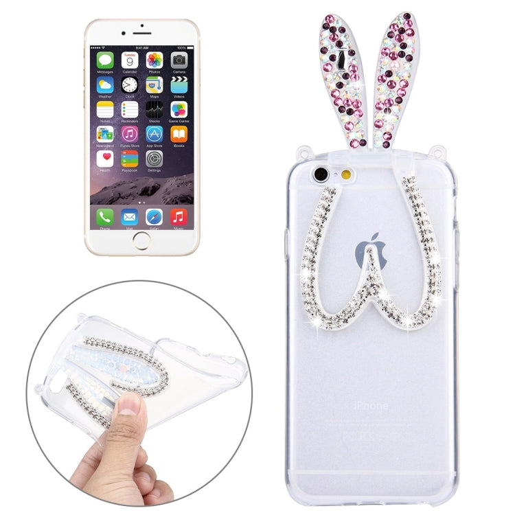 For iPhone 6 Plus & 6s Plus Rabbit Ear Diamond Encrusted Transparent TPU Protective Case with Lanyard & Holder