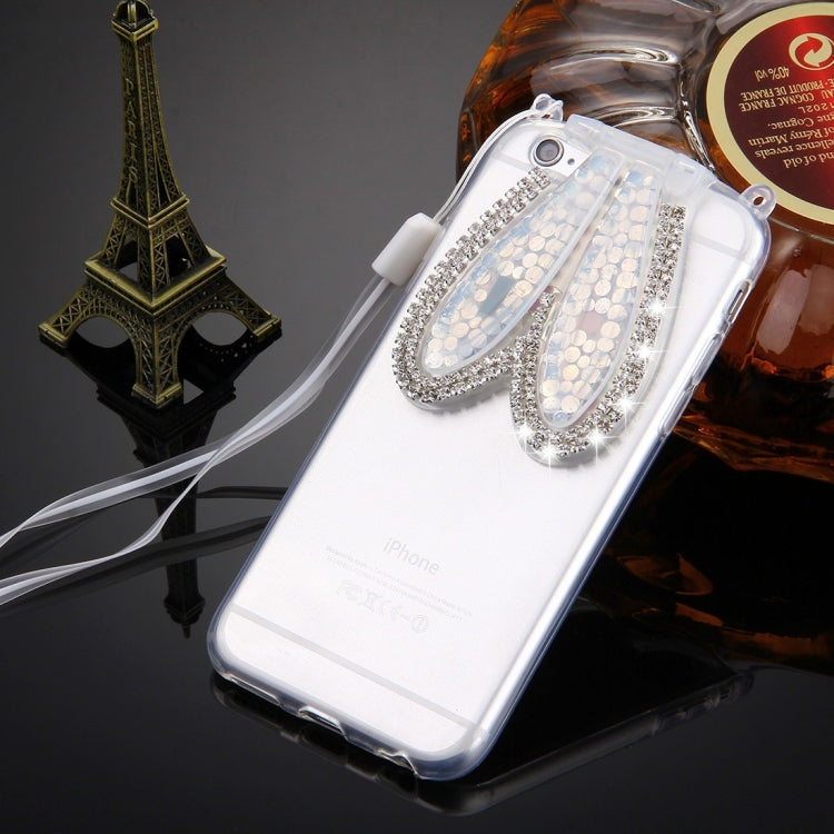 For iPhone 6 Plus & 6s Plus Rabbit Ear Diamond Encrusted Transparent TPU Protective Case with Lanyard & Holder