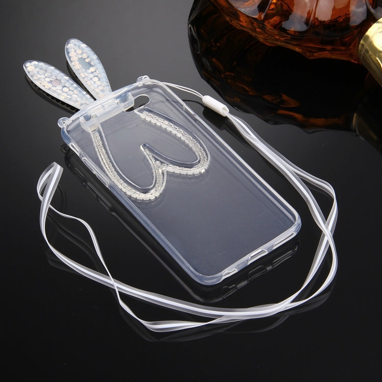 For iPhone 6 Plus & 6s Plus Rabbit Ear Diamond Encrusted Transparent TPU Protective Case with Lanyard & Holder