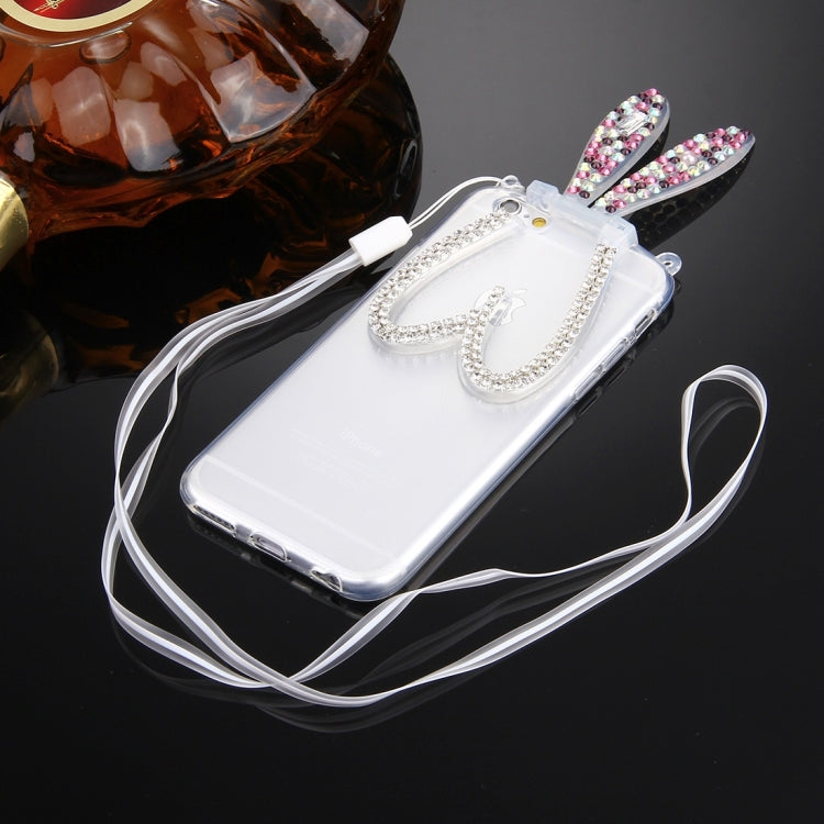 For iPhone 6 Plus & 6s Plus Rabbit Ear Diamond Encrusted Transparent TPU Protective Case with Lanyard & Holder