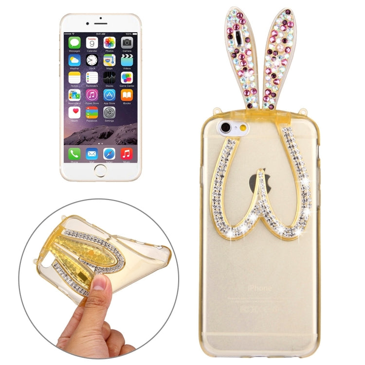 For iPhone 6 Plus & 6s Plus Rabbit Ear Diamond Encrusted Transparent TPU Protective Case with Lanyard & Holder