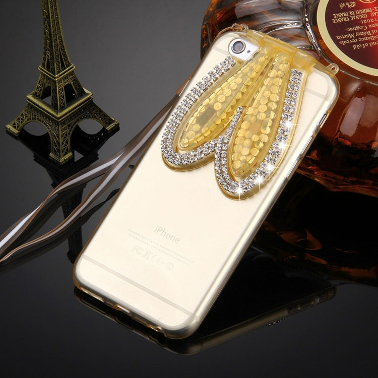 For iPhone 6 Plus & 6s Plus Rabbit Ear Diamond Encrusted Transparent TPU Protective Case with Lanyard & Holder