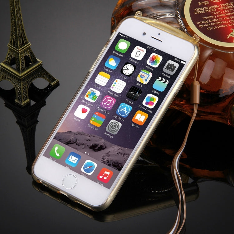For iPhone 6 Plus & 6s Plus Rabbit Ear Diamond Encrusted Transparent TPU Protective Case with Lanyard & Holder