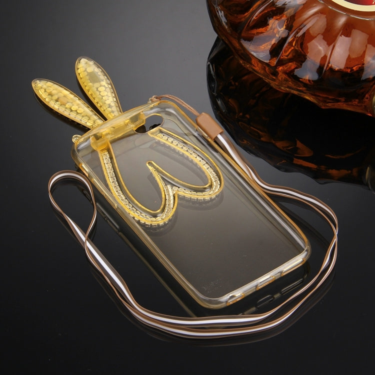For iPhone 6 Plus & 6s Plus Rabbit Ear Diamond Encrusted Transparent TPU Protective Case with Lanyard & Holder