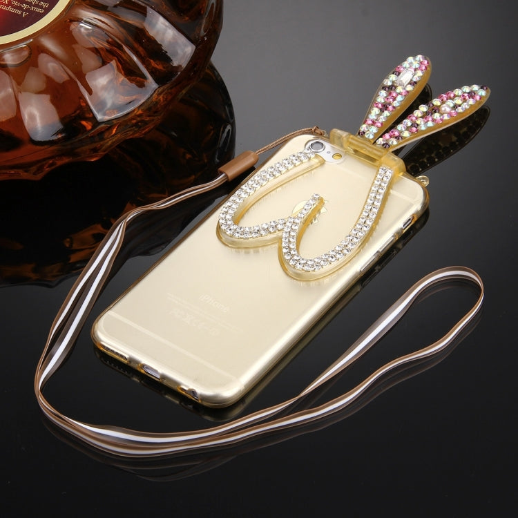 For iPhone 6 Plus & 6s Plus Rabbit Ear Diamond Encrusted Transparent TPU Protective Case with Lanyard & Holder