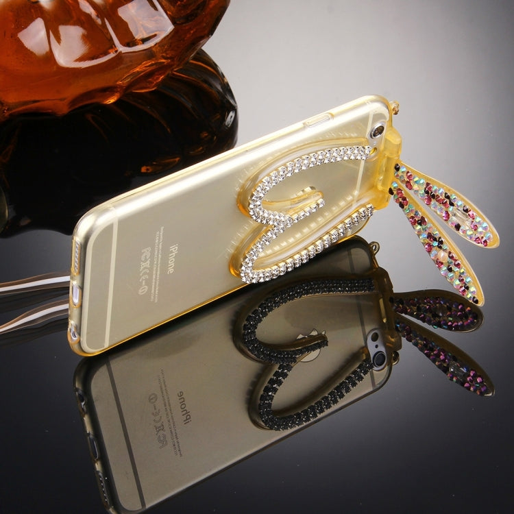 For iPhone 6 Plus & 6s Plus Rabbit Ear Diamond Encrusted Transparent TPU Protective Case with Lanyard & Holder