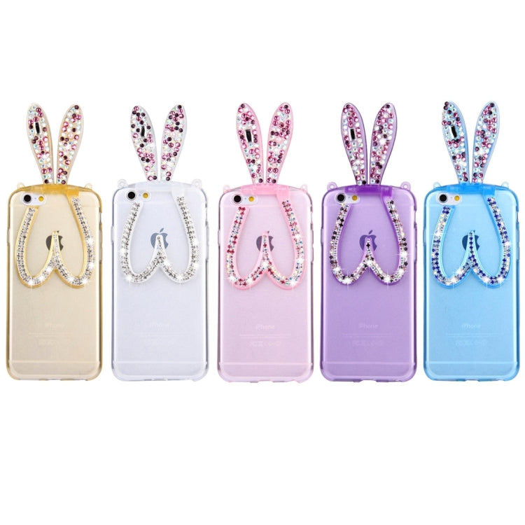 For iPhone 6 Plus & 6s Plus Rabbit Ear Diamond Encrusted Transparent TPU Protective Case with Lanyard & Holder