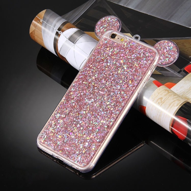 For iPhone 6 Plus & 6s Plus Glitter Powder Mouse Ear Soft TPU Protective Case with Sling Hole