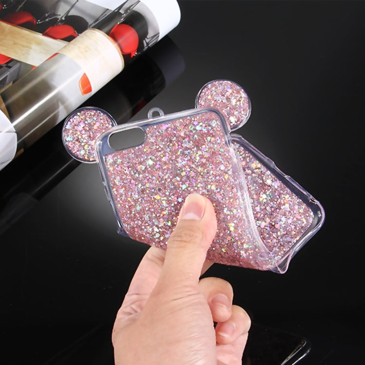 For iPhone 6 Plus & 6s Plus Glitter Powder Mouse Ear Soft TPU Protective Case with Sling Hole