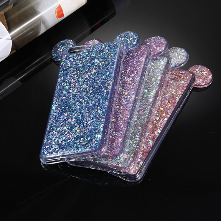 For iPhone 6 Plus & 6s Plus Glitter Powder Mouse Ear Soft TPU Protective Case with Sling Hole