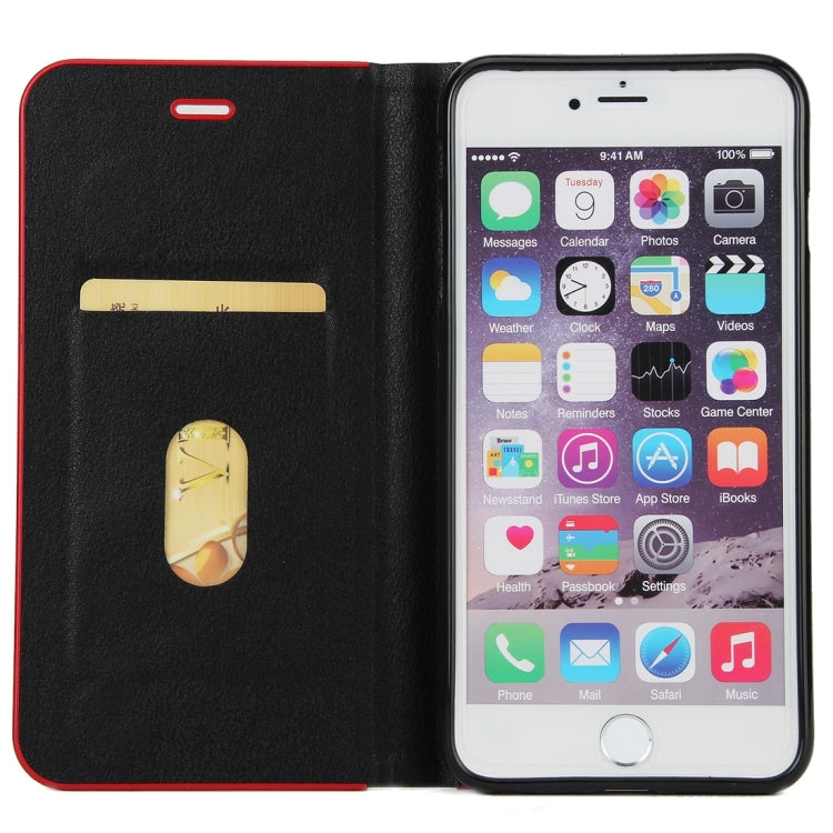For iPhone 6 Plus & 6s Plus Cowhide Texture PC Bumper Frame Strong Magnetic Adsorption Horizontal Flip Leather Case with Card Slots & Holder