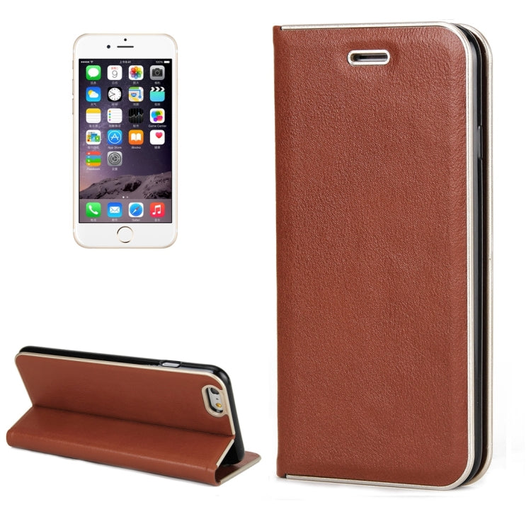 For iPhone 6 Plus & 6s Plus Cowhide Texture PC Bumper Frame Strong Magnetic Adsorption Horizontal Flip Leather Case with Card Slots & Holder