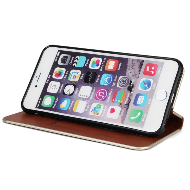 For iPhone 6 Plus & 6s Plus Cowhide Texture PC Bumper Frame Strong Magnetic Adsorption Horizontal Flip Leather Case with Card Slots & Holder