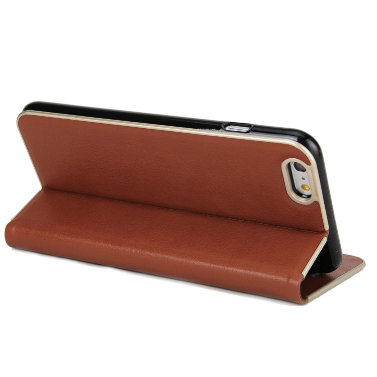 For iPhone 6 Plus & 6s Plus Cowhide Texture PC Bumper Frame Strong Magnetic Adsorption Horizontal Flip Leather Case with Card Slots & Holder