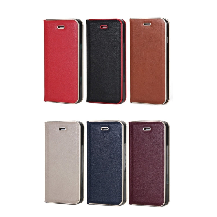 For iPhone 6 Plus & 6s Plus Cowhide Texture PC Bumper Frame Strong Magnetic Adsorption Horizontal Flip Leather Case with Card Slots & Holder