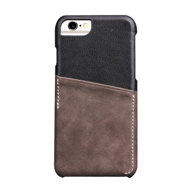 For iPhone 6 Plus & 6s Plus Genuine Cowhide Leather Color Matching Back Cover Case with Card Slot