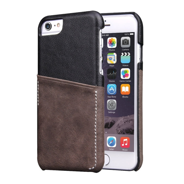For iPhone 6 Plus & 6s Plus Genuine Cowhide Leather Color Matching Back Cover Case with Card Slot