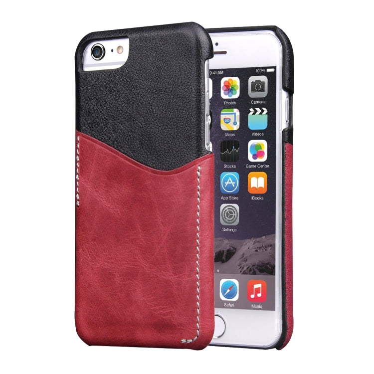 For iPhone 6 Plus & 6s Plus Genuine Cowhide Leather Color Matching Back Cover Case with Card Slot