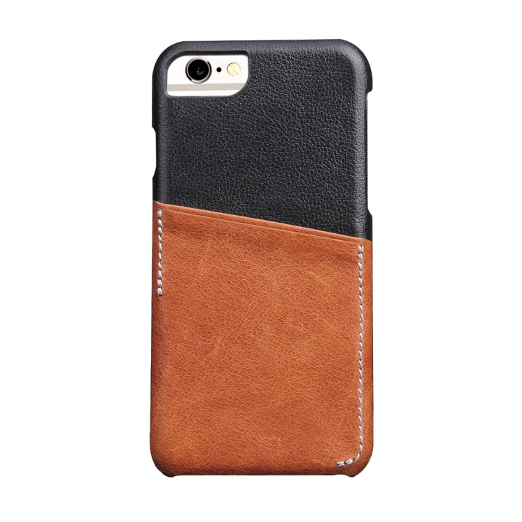 For iPhone 6 Plus & 6s Plus Genuine Cowhide Leather Color Matching Back Cover Case with Card Slot