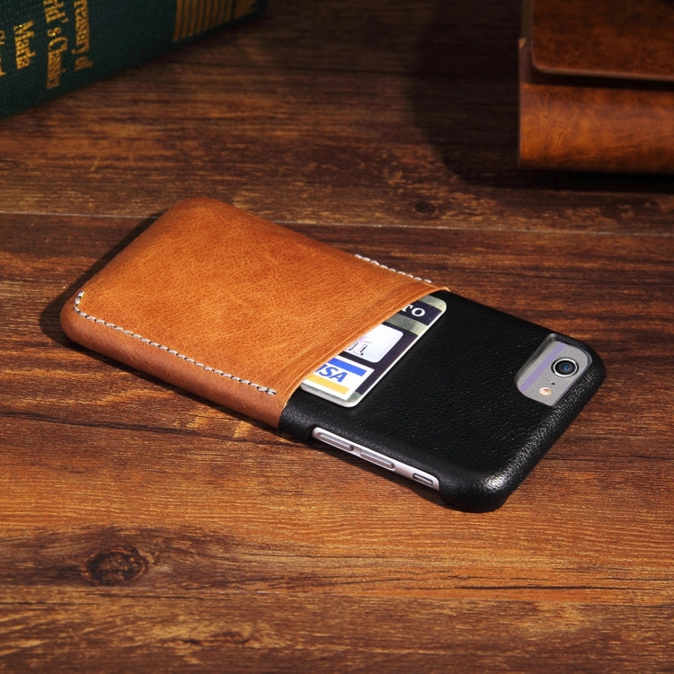 For iPhone 6 Plus & 6s Plus Genuine Cowhide Leather Color Matching Back Cover Case with Card Slot