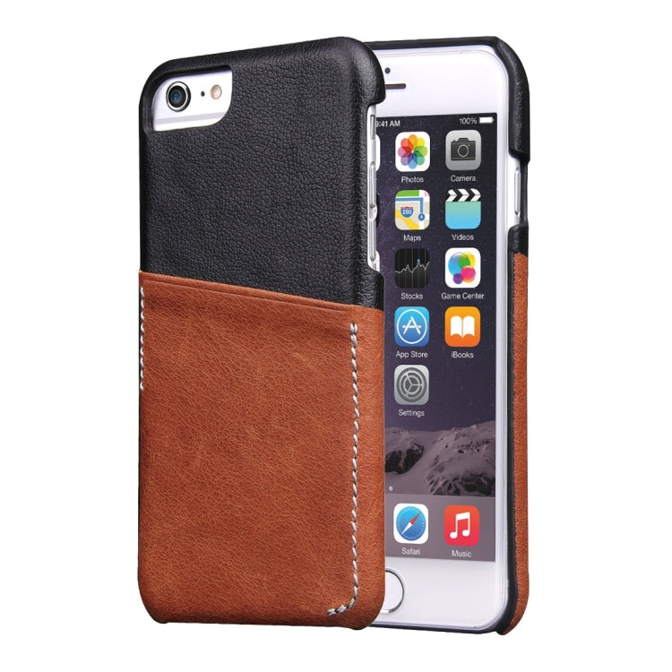 For iPhone 6 Plus & 6s Plus Genuine Cowhide Leather Color Matching Back Cover Case with Card Slot
