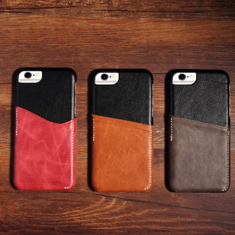 For iPhone 6 Plus & 6s Plus Genuine Cowhide Leather Color Matching Back Cover Case with Card Slot