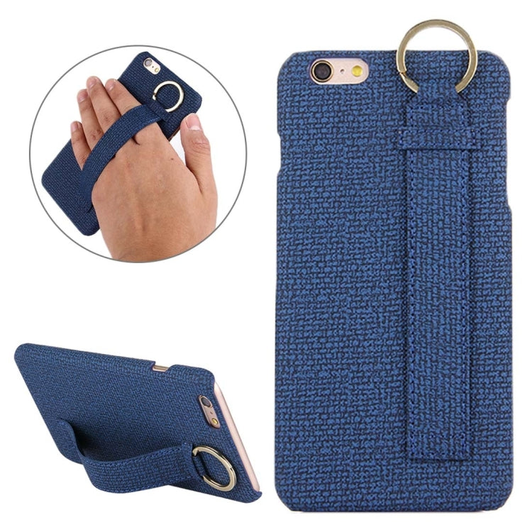 For iPhone 6 Plus & 6s Plus Denim Texture Paste Skin Leather Case with Holder & Ring & Elastic Hand Strap